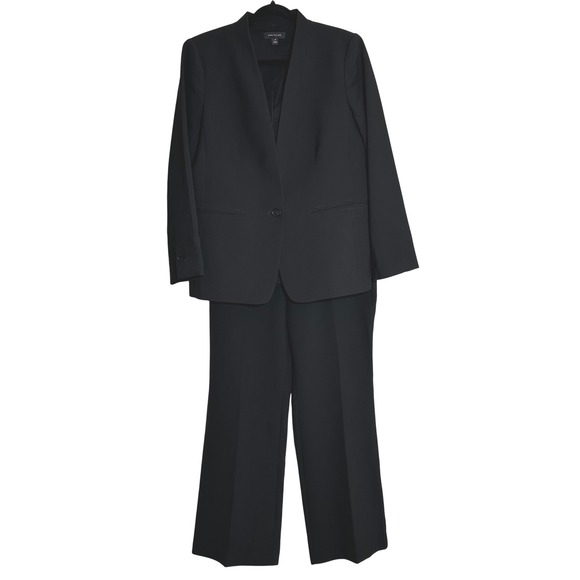 Ann Taylor Womens Black 2 Piece Pant Suit Blazer Trousers Set Size 12P - Picture 2 of 12
